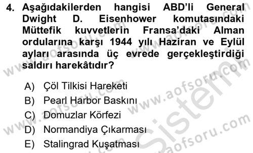 Siyasi Tarih 2 Dersi 2020 - 2021 Yılı Yaz Okulu Sınav Soruları 4. Soru