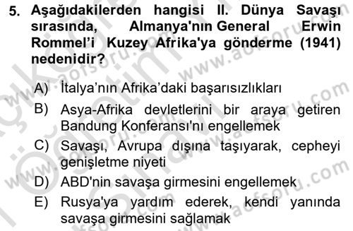 Siyasi Tarih 2 Dersi 2020 - 2021 Yılı Yaz Okulu Sınav Soruları 5. Soru