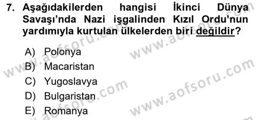 Siyasi Tarih 2 Dersi 2020 - 2021 Yılı Yaz Okulu Sınav Soruları 7. Soru