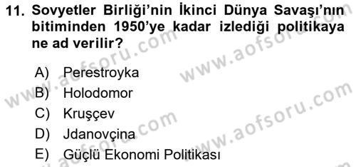 Siyasi Tarih 2 Dersi 2021 - 2022 Yılı (Vize) Ara Sınav Soruları 11. Soru