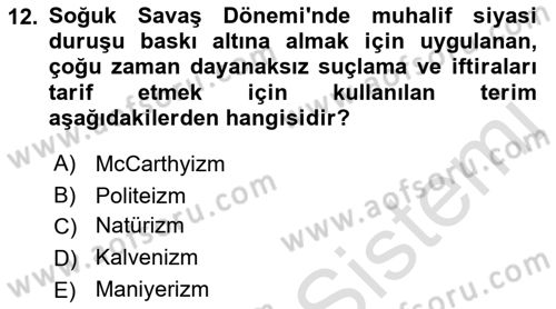Siyasi Tarih 2 Dersi 2021 - 2022 Yılı (Vize) Ara Sınav Soruları 12. Soru