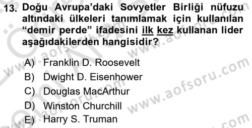 Siyasi Tarih 2 Dersi 2021 - 2022 Yılı (Vize) Ara Sınav Soruları 13. Soru