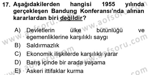 Siyasi Tarih 2 Dersi 2021 - 2022 Yılı (Vize) Ara Sınav Soruları 17. Soru