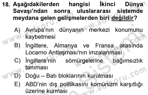 Siyasi Tarih 2 Dersi 2021 - 2022 Yılı (Vize) Ara Sınav Soruları 18. Soru
