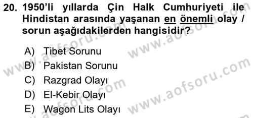 Siyasi Tarih 2 Dersi 2021 - 2022 Yılı (Vize) Ara Sınav Soruları 20. Soru