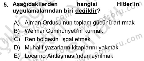 Siyasi Tarih 2 Dersi 2021 - 2022 Yılı (Vize) Ara Sınav Soruları 5. Soru