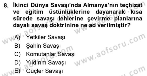 Siyasi Tarih 2 Dersi 2021 - 2022 Yılı (Vize) Ara Sınav Soruları 8. Soru