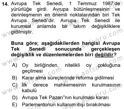 Siyasi Tarih 2 Dersi 2021 - 2022 Yılı (Final) Dönem Sonu Sınav Soruları 14. Soru