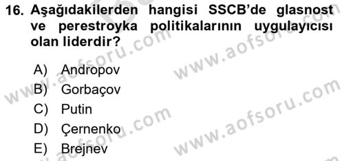 Siyasi Tarih 2 Dersi 2021 - 2022 Yılı (Final) Dönem Sonu Sınav Soruları 16. Soru