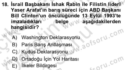 Siyasi Tarih 2 Dersi 2021 - 2022 Yılı (Final) Dönem Sonu Sınav Soruları 18. Soru