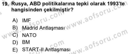 Siyasi Tarih 2 Dersi 2021 - 2022 Yılı (Final) Dönem Sonu Sınav Soruları 19. Soru