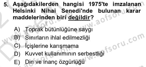 Siyasi Tarih 2 Dersi 2021 - 2022 Yılı (Final) Dönem Sonu Sınav Soruları 5. Soru
