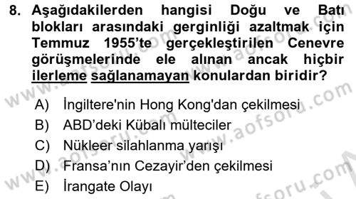 Siyasi Tarih 2 Dersi 2021 - 2022 Yılı (Final) Dönem Sonu Sınav Soruları 8. Soru