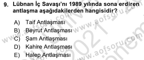 Siyasi Tarih 2 Dersi 2021 - 2022 Yılı (Final) Dönem Sonu Sınav Soruları 9. Soru