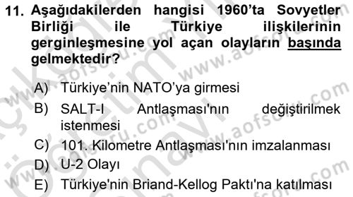 Siyasi Tarih 2 Dersi 2021 - 2022 Yılı Yaz Okulu Sınav Soruları 11. Soru