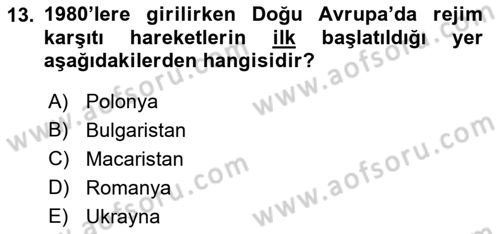 Siyasi Tarih 2 Dersi 2021 - 2022 Yılı Yaz Okulu Sınav Soruları 13. Soru