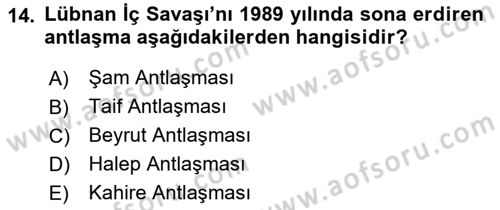 Siyasi Tarih 2 Dersi 2021 - 2022 Yılı Yaz Okulu Sınav Soruları 14. Soru