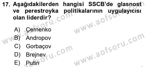 Siyasi Tarih 2 Dersi 2021 - 2022 Yılı Yaz Okulu Sınav Soruları 17. Soru