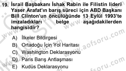 Siyasi Tarih 2 Dersi 2021 - 2022 Yılı Yaz Okulu Sınav Soruları 19. Soru