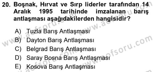 Siyasi Tarih 2 Dersi 2021 - 2022 Yılı Yaz Okulu Sınav Soruları 20. Soru
