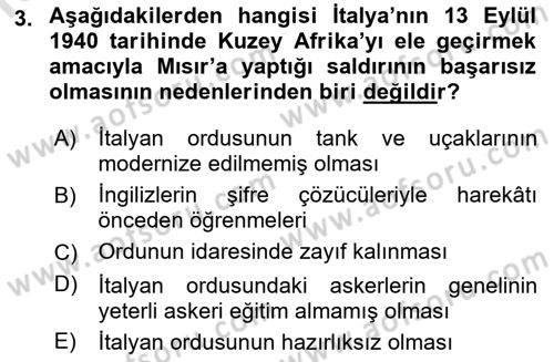 Siyasi Tarih 2 Dersi 2021 - 2022 Yılı Yaz Okulu Sınav Soruları 3. Soru