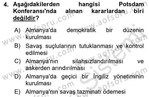 Siyasi Tarih 2 Dersi 2021 - 2022 Yılı Yaz Okulu Sınav Soruları 4. Soru