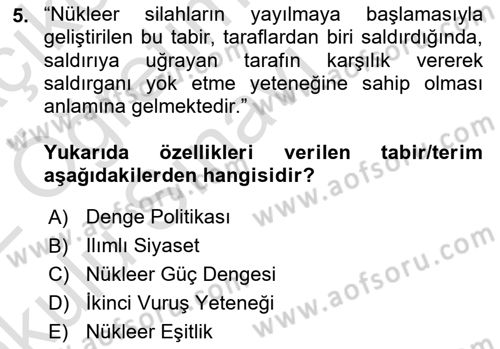 Siyasi Tarih 2 Dersi 2021 - 2022 Yılı Yaz Okulu Sınav Soruları 5. Soru