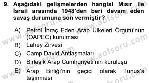 Siyasi Tarih 2 Dersi 2021 - 2022 Yılı Yaz Okulu Sınav Soruları 9. Soru