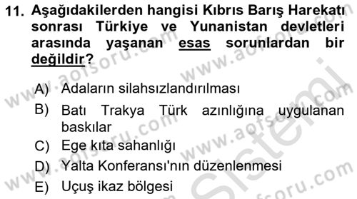 Siyasi Tarih 2 Dersi 2022 - 2023 Yılı Yaz Okulu Sınav Soruları 11. Soru