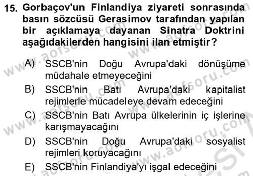 Siyasi Tarih 2 Dersi 2022 - 2023 Yılı Yaz Okulu Sınav Soruları 15. Soru