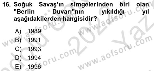 Siyasi Tarih 2 Dersi 2022 - 2023 Yılı Yaz Okulu Sınav Soruları 16. Soru