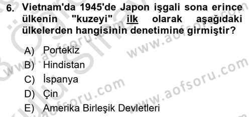 Siyasi Tarih 2 Dersi 2022 - 2023 Yılı Yaz Okulu Sınav Soruları 6. Soru