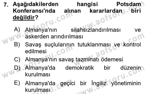 Siyasi Tarih 2 Dersi 2022 - 2023 Yılı Yaz Okulu Sınav Soruları 7. Soru