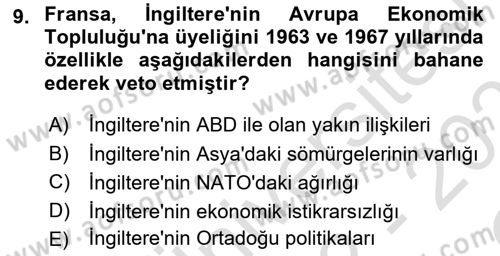 Siyasi Tarih 2 Dersi 2022 - 2023 Yılı Yaz Okulu Sınav Soruları 9. Soru