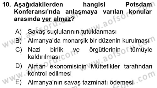 Siyasi Tarih 2 Dersi 2023 - 2024 Yılı (Vize) Ara Sınav Soruları 10. Soru