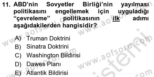 Siyasi Tarih 2 Dersi 2023 - 2024 Yılı (Vize) Ara Sınav Soruları 11. Soru