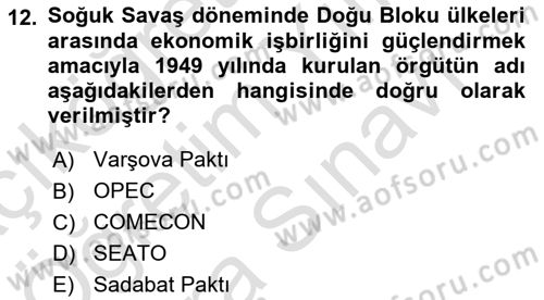 Siyasi Tarih 2 Dersi 2023 - 2024 Yılı (Vize) Ara Sınav Soruları 12. Soru