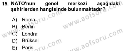 Siyasi Tarih 2 Dersi 2023 - 2024 Yılı (Vize) Ara Sınav Soruları 15. Soru