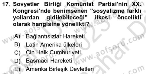 Siyasi Tarih 2 Dersi 2023 - 2024 Yılı (Vize) Ara Sınav Soruları 17. Soru