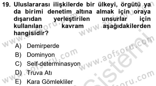 Siyasi Tarih 2 Dersi 2023 - 2024 Yılı (Vize) Ara Sınav Soruları 19. Soru