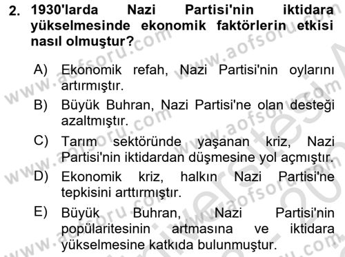 Siyasi Tarih 2 Dersi 2023 - 2024 Yılı (Vize) Ara Sınav Soruları 2. Soru