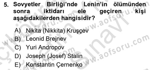 Siyasi Tarih 2 Dersi 2023 - 2024 Yılı (Vize) Ara Sınav Soruları 5. Soru