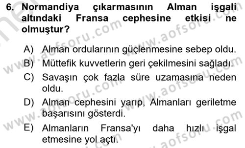 Siyasi Tarih 2 Dersi 2023 - 2024 Yılı (Vize) Ara Sınav Soruları 6. Soru