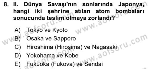 Siyasi Tarih 2 Dersi 2023 - 2024 Yılı (Vize) Ara Sınav Soruları 8. Soru