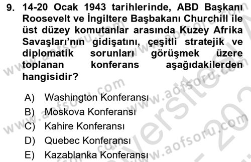 Siyasi Tarih 2 Dersi 2023 - 2024 Yılı (Vize) Ara Sınav Soruları 9. Soru