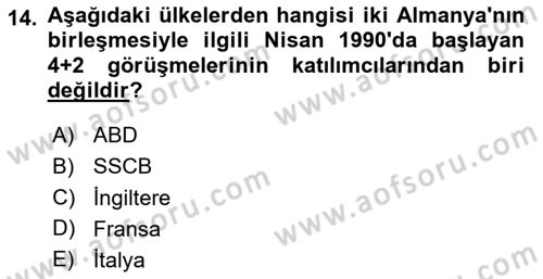 Siyasi Tarih 2 Dersi 2023 - 2024 Yılı (Final) Dönem Sonu Sınav Soruları 14. Soru