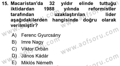 Siyasi Tarih 2 Dersi 2023 - 2024 Yılı (Final) Dönem Sonu Sınav Soruları 15. Soru