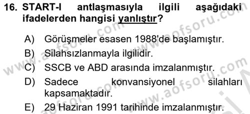 Siyasi Tarih 2 Dersi 2023 - 2024 Yılı (Final) Dönem Sonu Sınav Soruları 16. Soru