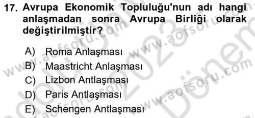 Siyasi Tarih 2 Dersi 2023 - 2024 Yılı (Final) Dönem Sonu Sınav Soruları 17. Soru