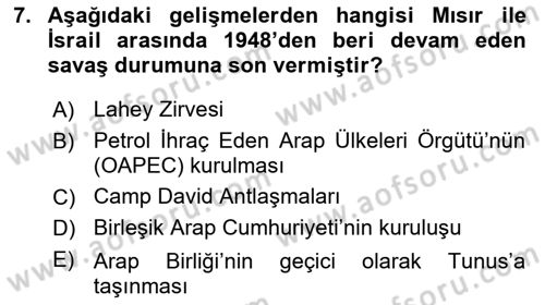 Siyasi Tarih 2 Dersi 2023 - 2024 Yılı (Final) Dönem Sonu Sınav Soruları 7. Soru